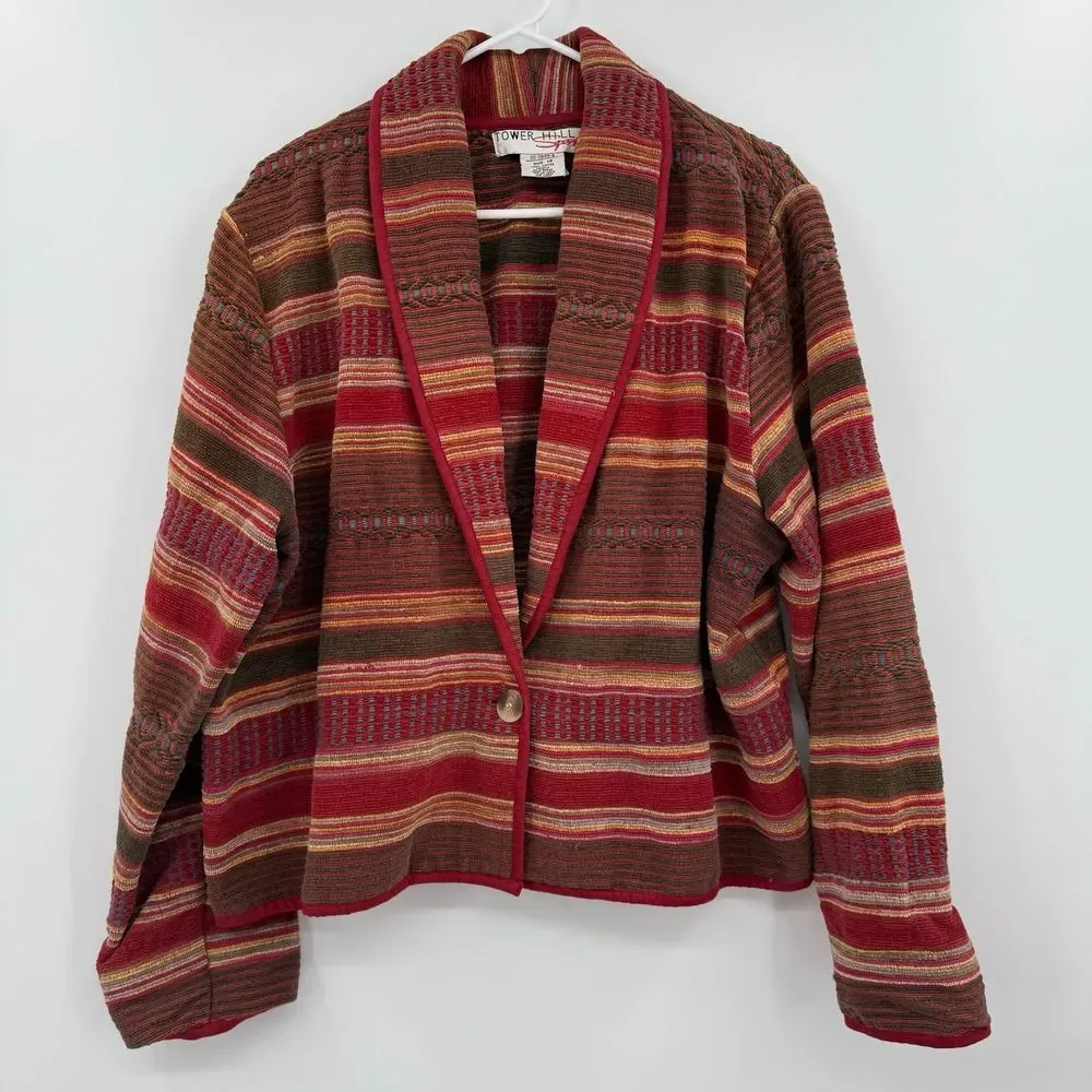 Women's vintage tower hill sports textured blazer‎ jacket western Aztec size 18